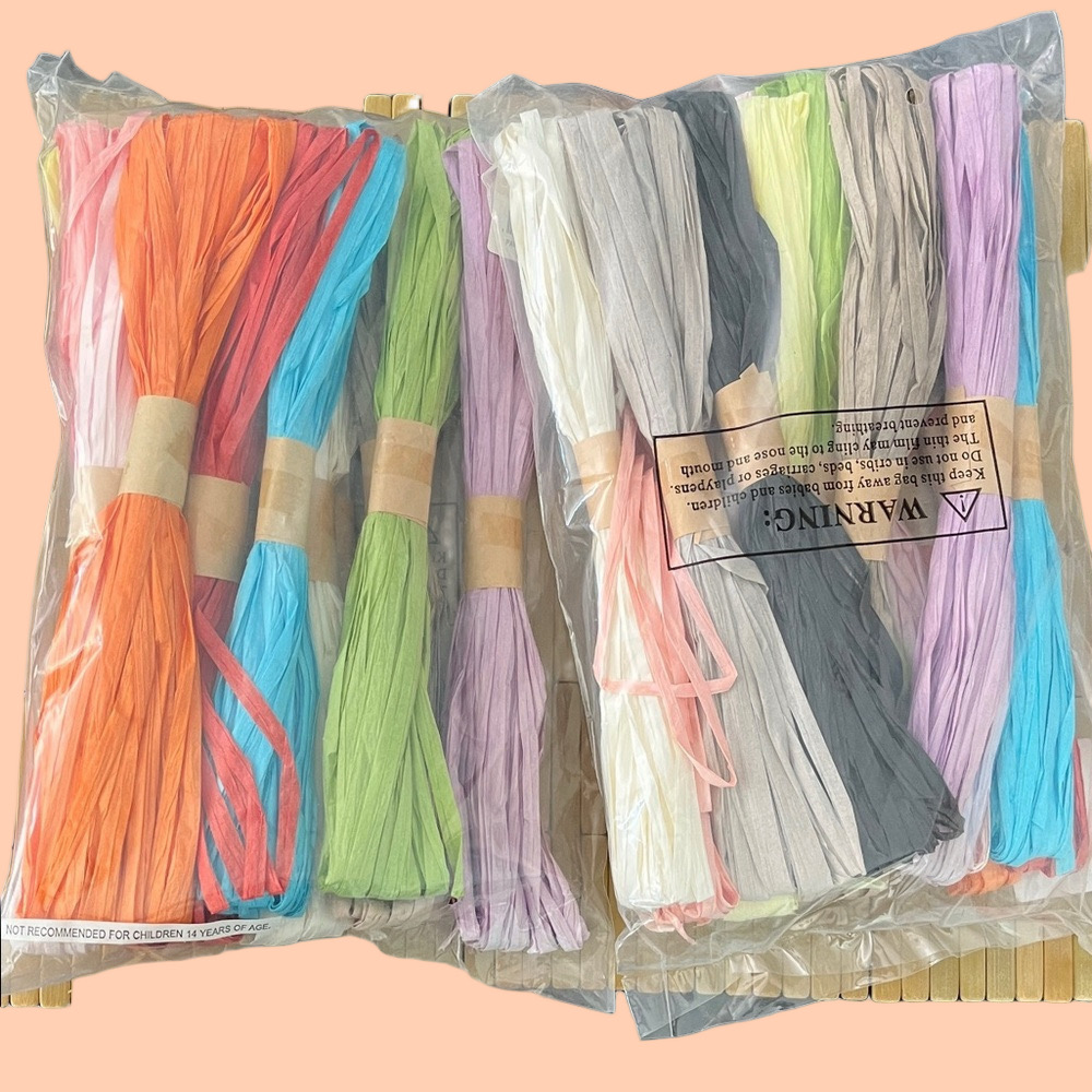 Colorful Set of 12 Different Colored Paper Raffia Ribbons Strands